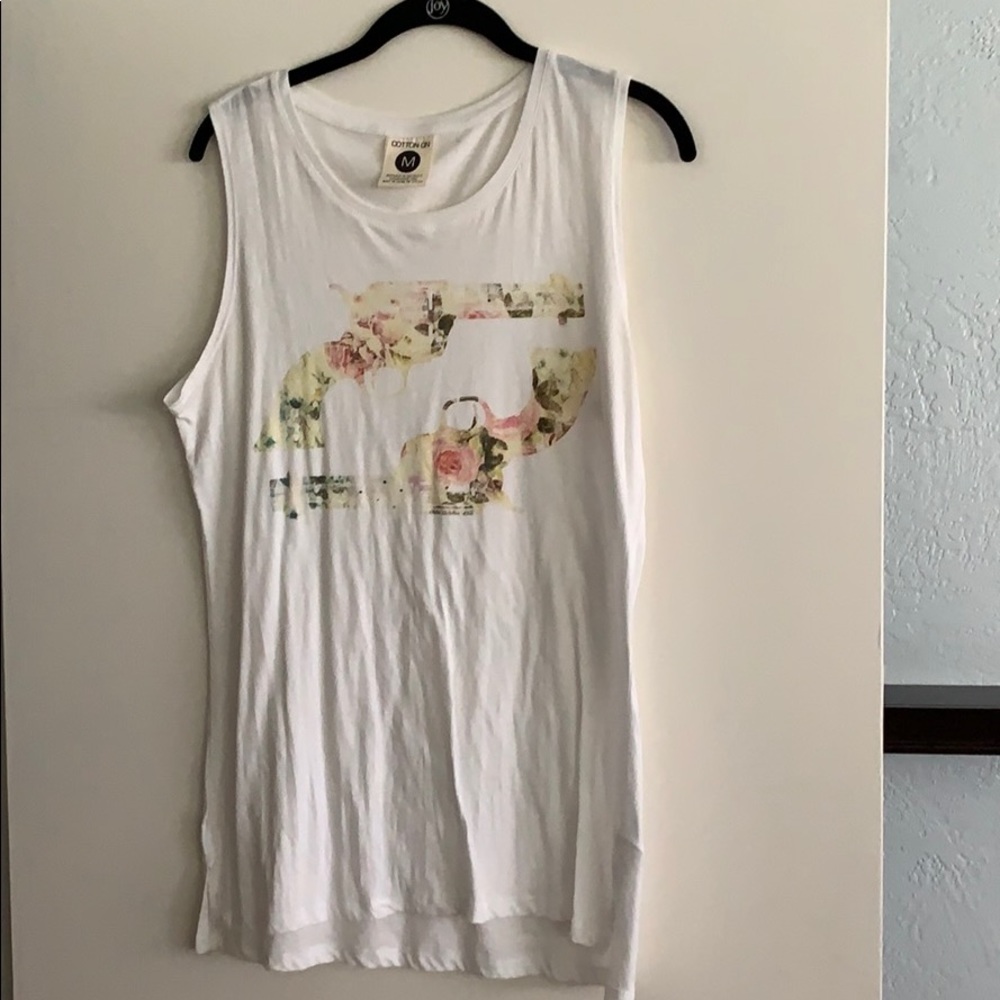 White tank top with floral detail